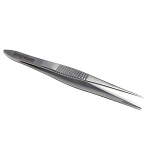 Fine Precision Point Tweezers Lab Forceps 3.5" Straight Serrated Tips, Ridged Handle Grip, Stainless Steel