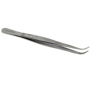 Fine Precision Point Tweezers Lab Forceps 6" Curved Serrated Tips, Ridged Handle Grip, Stainless Steel