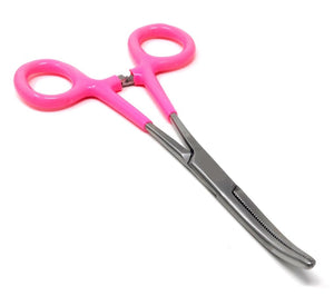 Premium Quality Pink PVC Vinyl Grip Handle Hemostat Forceps Curved Serrated 6"