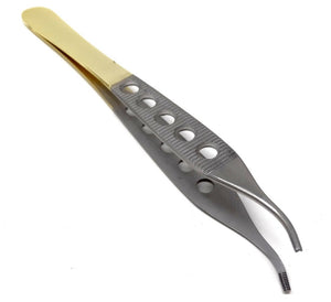 Premium Quality Adson Brown Tissue 9x9teeth Forceps 6", Curved, Gold Handle, Stainless Steel
