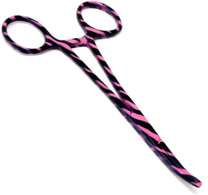 Pink & Black Zebra Pattern Mosquito Hemostat Forceps 5" (12.7cm) Curved, Stainless Steel