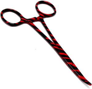 Red & Black Zebra Pattern Mosquito Hemostat Forceps 5" (12.7cm) Curved, Stainless Steel