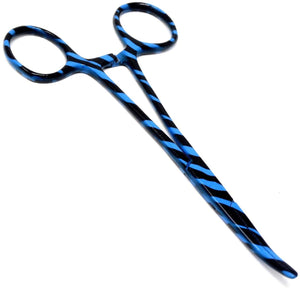 Blue & Black Zebra Pattern Mosquito Hemostat Forceps 5" (12.7cm) Curved, Stainless Steel