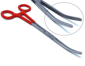 Premium Quality Red PVC Vinyl Grip Handle Hemostat Forceps Curved Serrated 8"