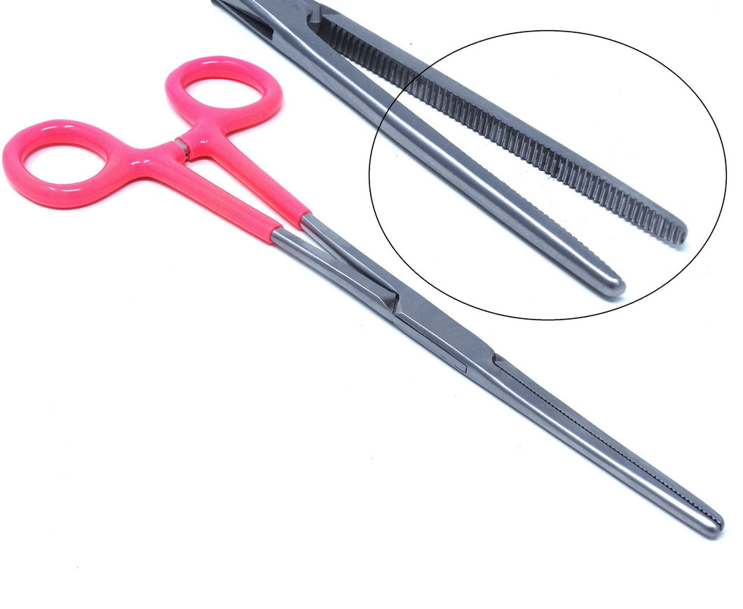 Premium Quality Pink PVC Vinyl Grip Handle Hemostat Forceps Straight Serrated 8