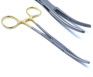 Gold Handle Kelly Hemostat Forceps 5.5" Curved, Premium Stainless Steel