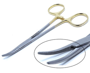 Gold Handle Mosquito Hemostat Forceps 5" Curved, Premium Stainless Steel