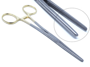 Gold Handle Carmalt Artery Forceps Straight 6.25", Longitudinal Jaws