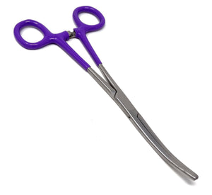 Premium Quality Purple PVC Vinyl Grip Handle Hemostat Forceps Curved Serrated 10"