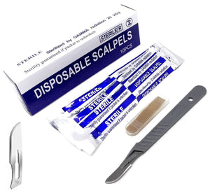 Disposable Scalpels #10, High-Carbon Steel Blades, Plastic Handle, Sterile,  Box of 10