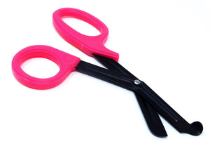 Pink Handle with Fluoride Coated Black Stainless Steel Blades Trauma Shears 7.25"