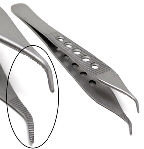 Premium Quality Adson Dressing Serrated Forceps 4.75", Curved, Fenestrated Grip, Stainless Steel