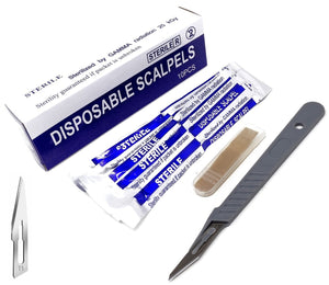 Disposable Scalpels #11, High-Carbon Steel Blades, Plastic Handle, Sterile,  Box of 10