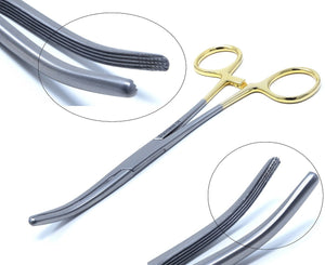 Gold Handle Carmalt Artery Forceps Curved 6.25", Longitudinal Jaws